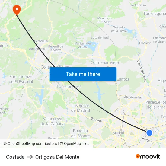 Coslada to Ortigosa Del Monte map
