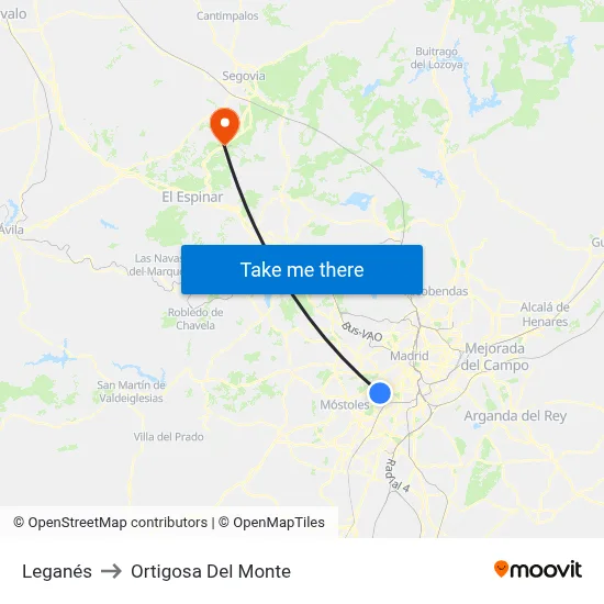 Leganés to Ortigosa Del Monte map