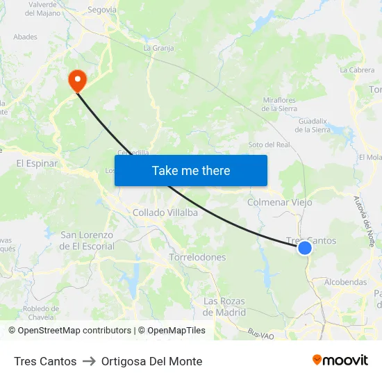 Tres Cantos to Ortigosa Del Monte map