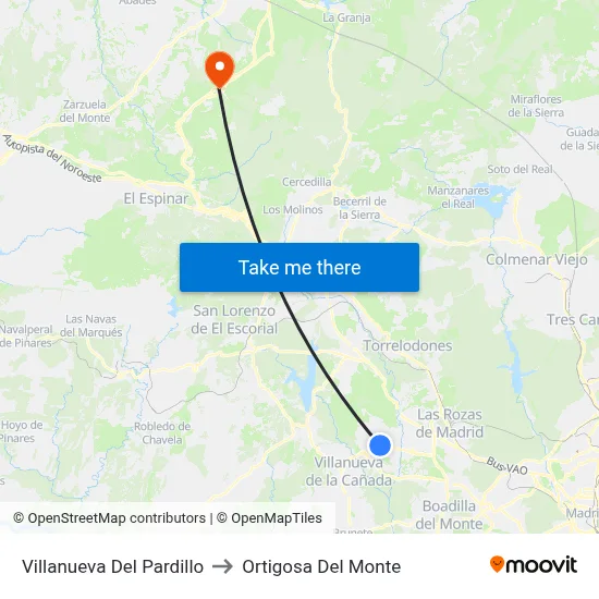 Villanueva Del Pardillo to Ortigosa Del Monte map
