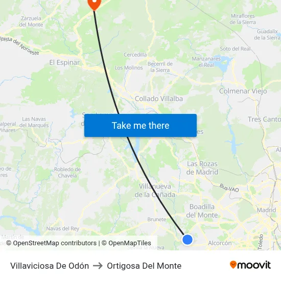 Villaviciosa De Odón to Ortigosa Del Monte map