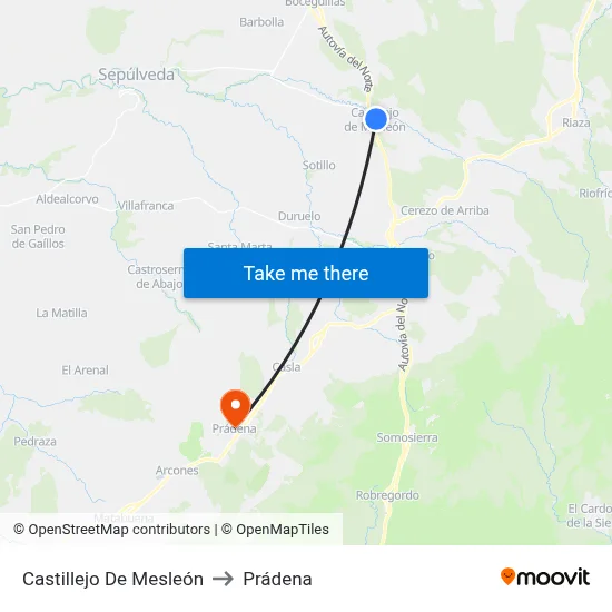 Castillejo De Mesleón to Prádena map
