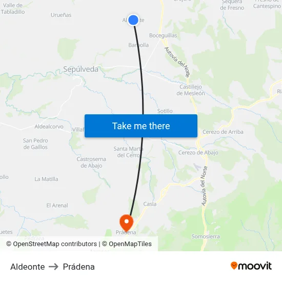 Aldeonte to Prádena map