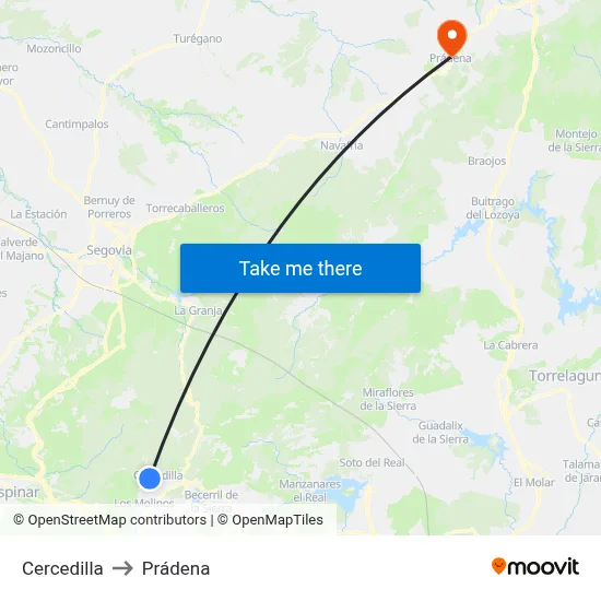 Cercedilla to Prádena map