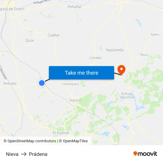 Nieva to Prádena map