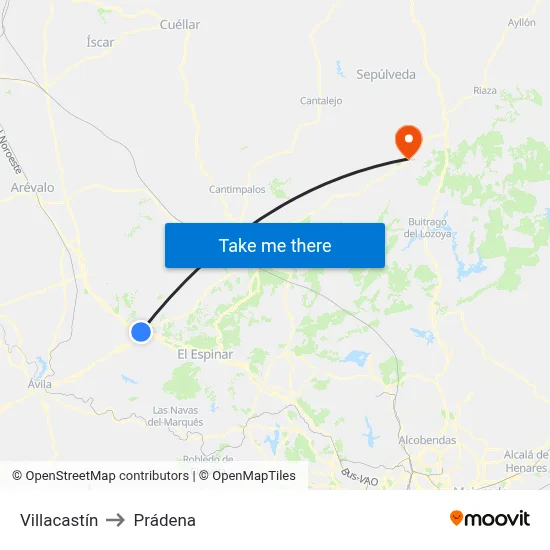 Villacastín to Prádena map