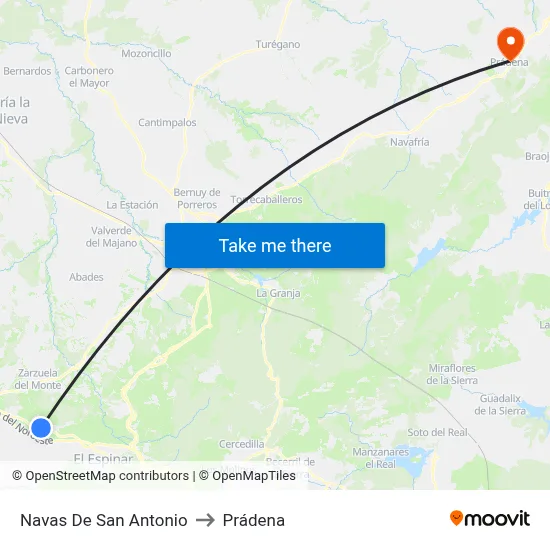 Navas De San Antonio to Prádena map