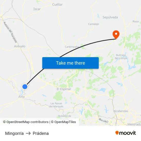 Mingorría to Prádena map