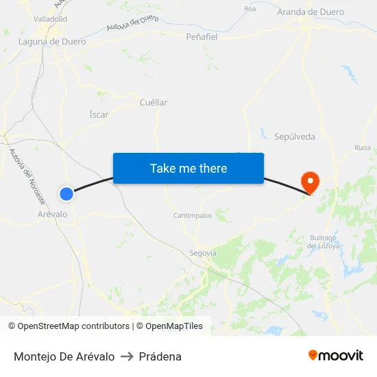 Montejo De Arévalo to Prádena map