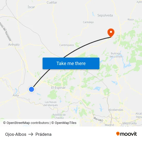 Ojos-Albos to Prádena map