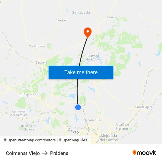 Colmenar Viejo to Prádena map