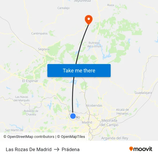 Las Rozas De Madrid to Prádena map