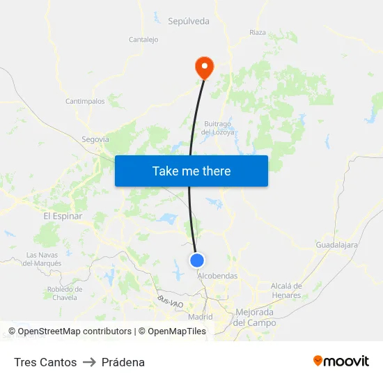 Tres Cantos to Prádena map