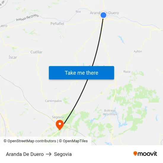 Aranda De Duero to Segovia map