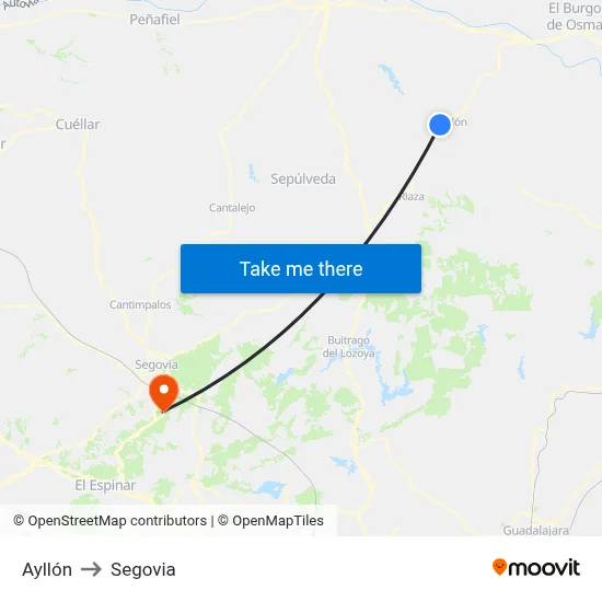 Ayllón to Segovia map