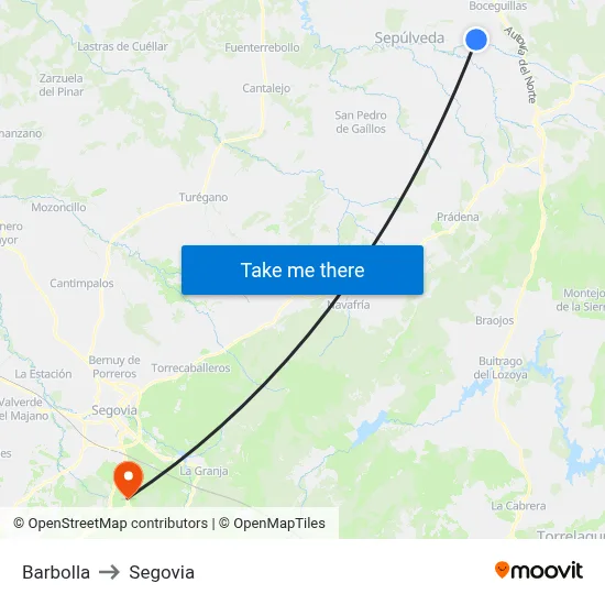 Barbolla to Segovia map