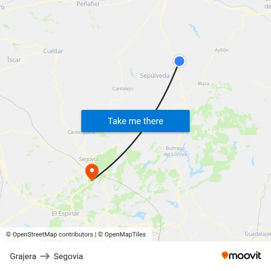 Grajera to Segovia map