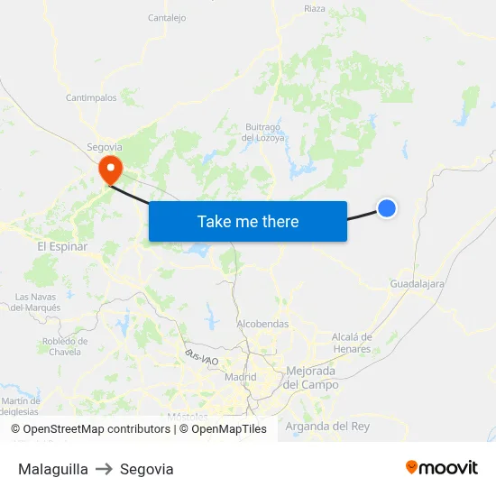 Malaguilla to Segovia map