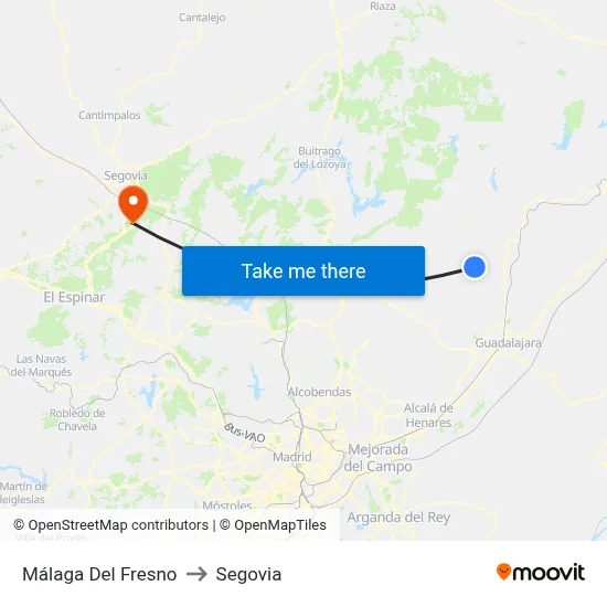 Málaga Del Fresno to Segovia map