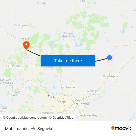 Mohernando to Segovia map
