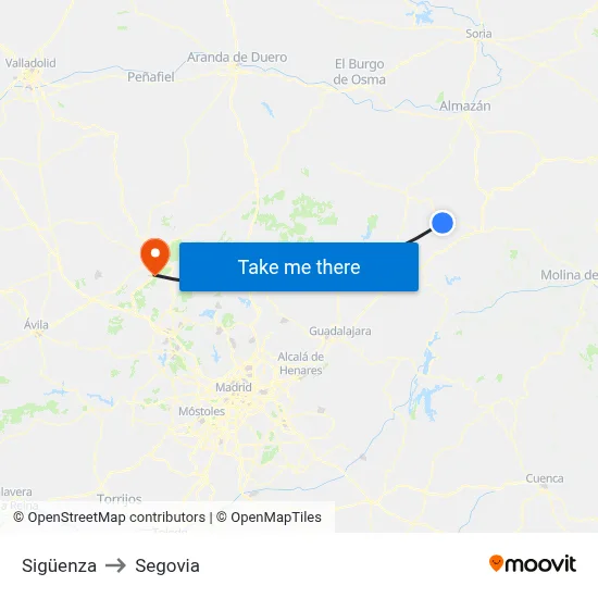 Sigüenza to Segovia map