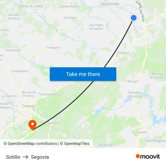 Sotillo to Segovia map