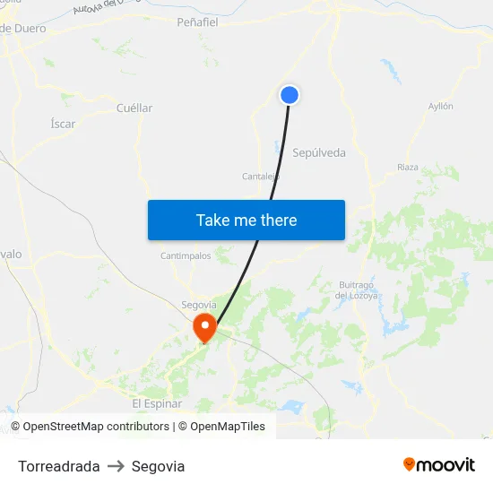 Torreadrada to Segovia map