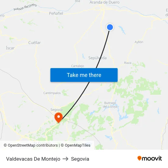 Valdevacas De Montejo to Segovia map