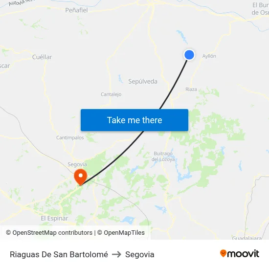 Riaguas De San Bartolomé to Segovia map