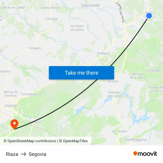 Riaza to Segovia map
