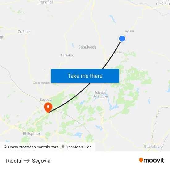 Ribota to Segovia map