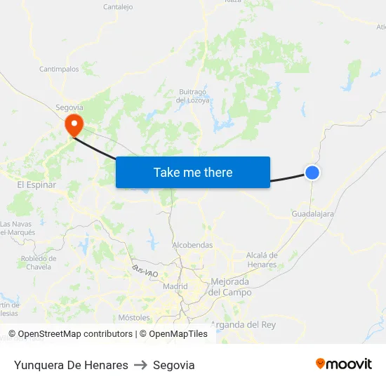Yunquera De Henares to Segovia map