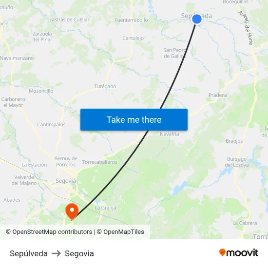 Sepúlveda to Segovia map
