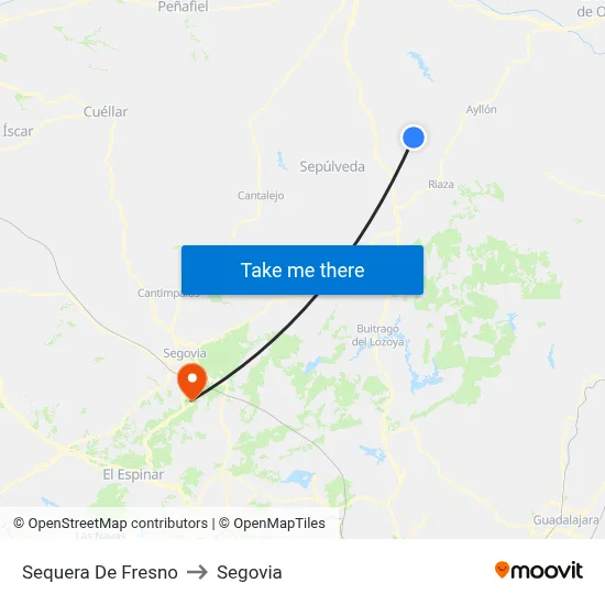 Sequera De Fresno to Segovia map