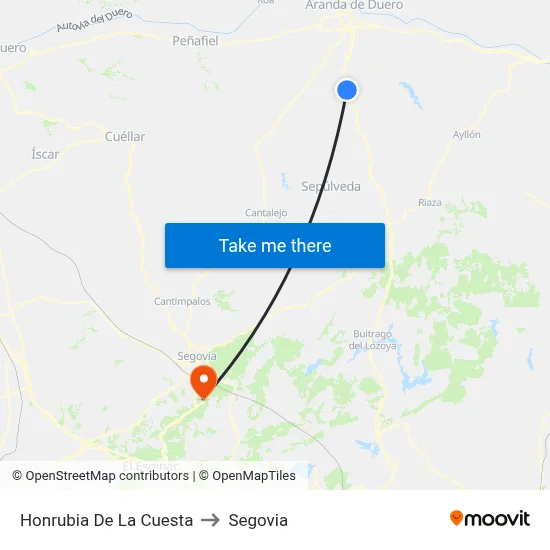 Honrubia De La Cuesta to Segovia map