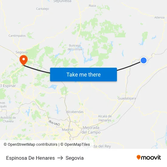 Espinosa De Henares to Segovia map