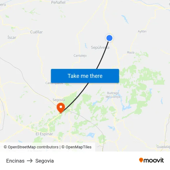 Encinas to Segovia map