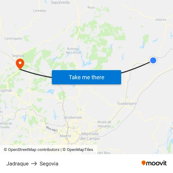 Jadraque to Segovia map