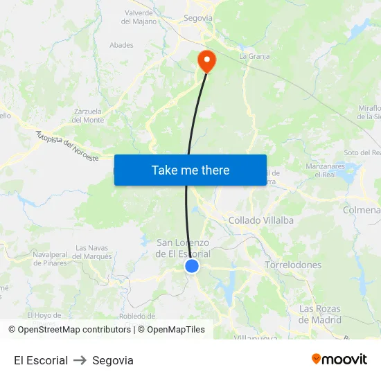 El Escorial to Segovia map