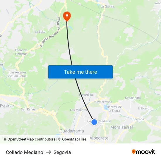 Collado Mediano to Segovia map