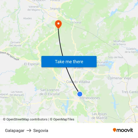 Galapagar to Segovia map