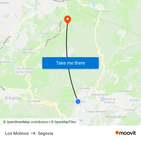 Los Molinos to Segovia map