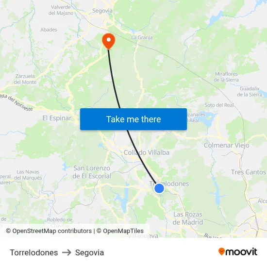 Torrelodones to Segovia map