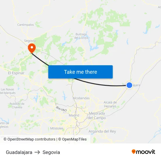 Guadalajara to Segovia map