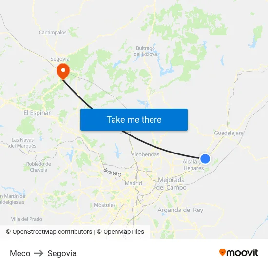 Meco to Segovia map
