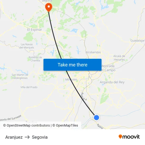 Aranjuez to Segovia map