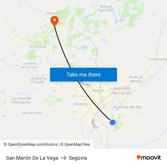San Martín De La Vega to Segovia map