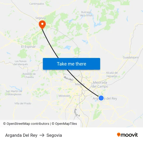 Arganda Del Rey to Segovia map