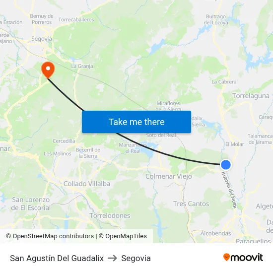 San Agustín Del Guadalix to Segovia map