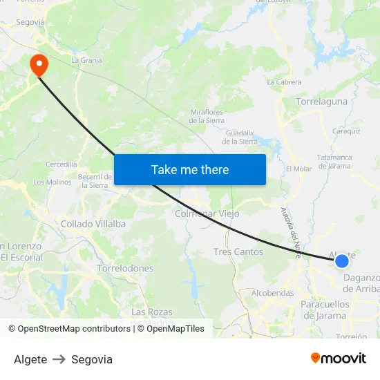 Algete to Segovia map
